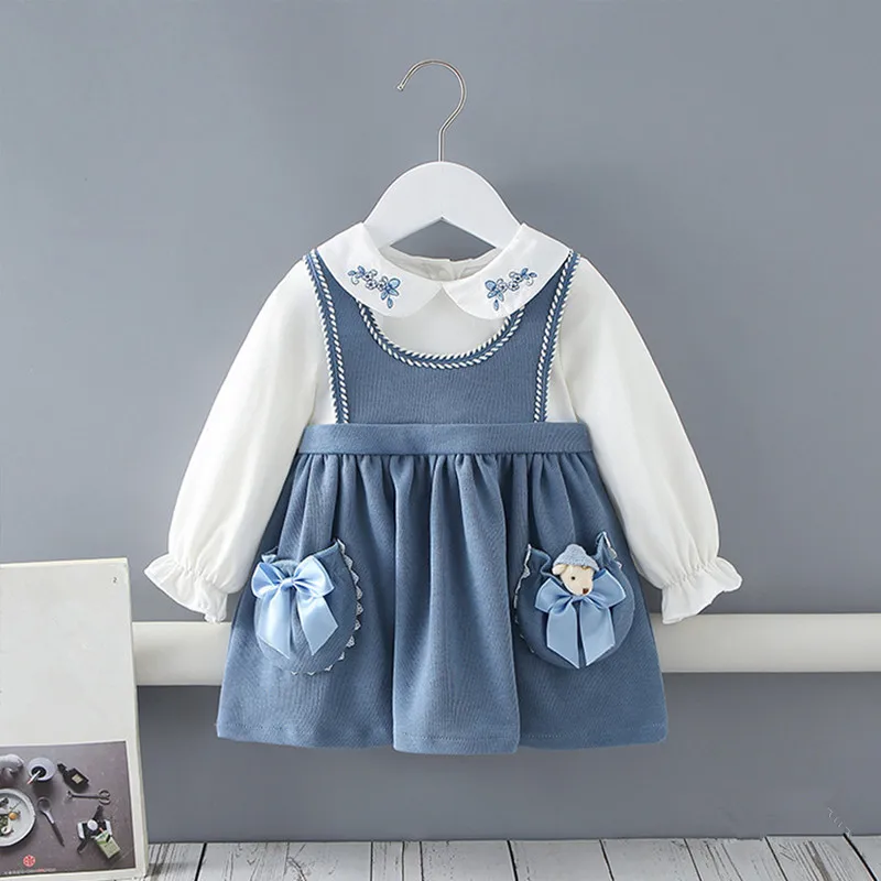

Baby Girls Clothes Peter Pan Collar Elegant Infant Dress Lovely Princess Spring Wedding Party Dress with 2 Pockets 0-4Y