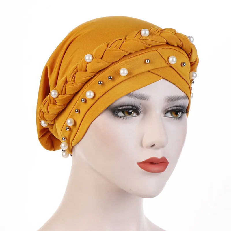 Мусульманские женские головные уборы твердый тюрбан из хлопка головной убор хиджаб шапки белый жемчуг внутренние хиджабы femme musulman арабские обертывания тюрбанты