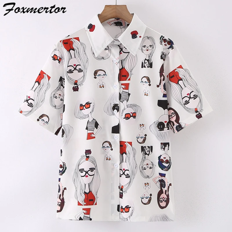 New 2020 Summer Shirt For Women Short Sleeve Print Blouses Turn Down Collar Tops Kawaii Female Clothing Blusas #37 |