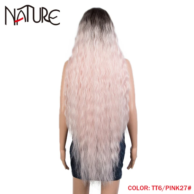Nature Hair 38Inch Loose Wave Lace Wig Cosplay Ombre Blonde High Temperature Fiber Long Wavy Hair Synthetic Wigs For Black Women TT6-PINK27