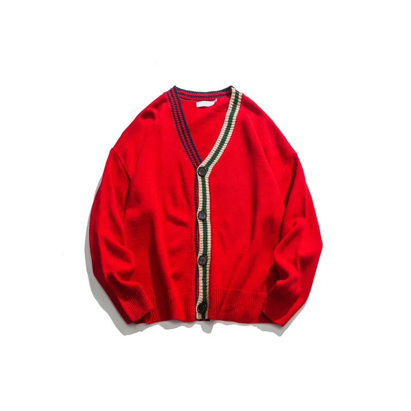 Темный значок, свободный стильный мужской свитер с v-образным вырезом,, осенний кардиган, свитер, пальто, Мужская Уличная одежда - Цвет: red sweater