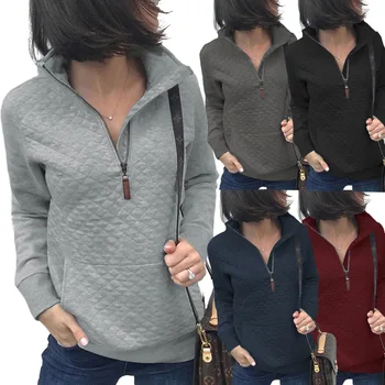 

Hot Sale 2020 nian qiu dong kuan Fashion Pocket Zipper Long Sleeve Ladies Blouse Sweater 600189