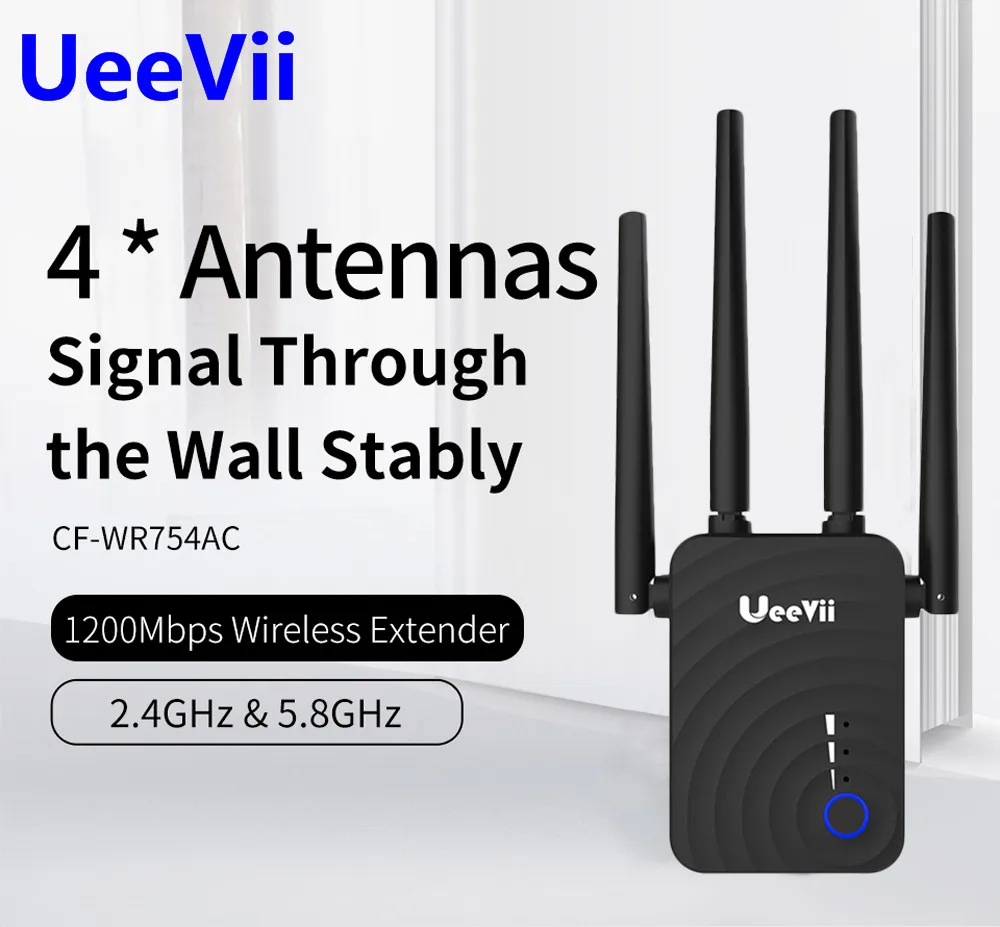 

UeeVii 1200Mbps Wifi Extender Wireless Wifi Repeater/Router Dual Band 2.4&5.8Ghz 4 Wi fi Antenna long Range Signal Amplifier