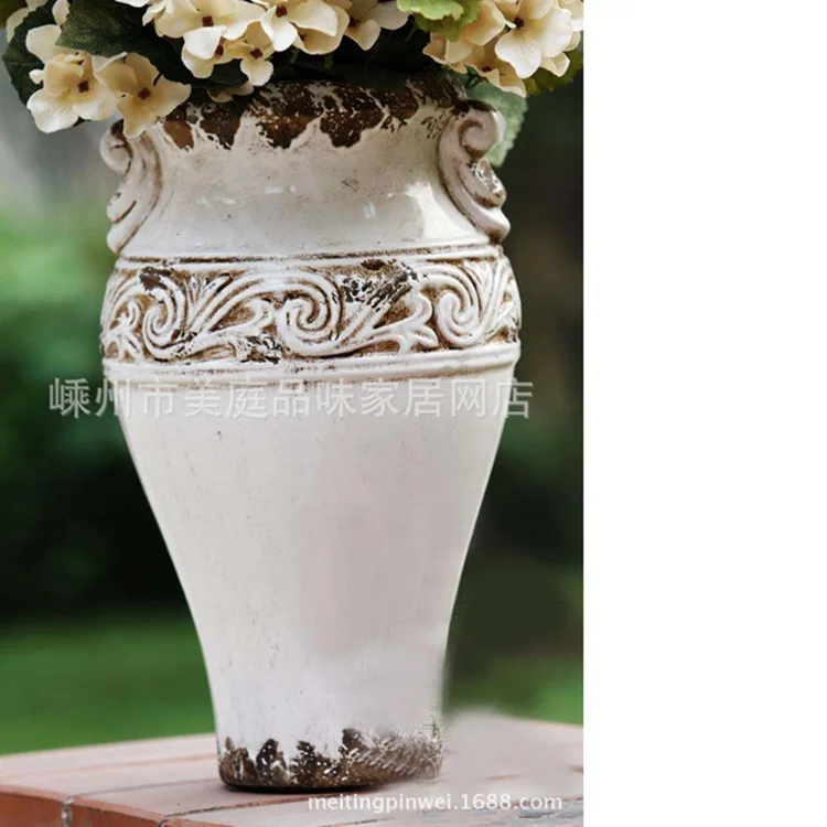

Deficit! American-Style Village Vintage White Dual Handle Floor Ceramic Vase Home Decoration-
