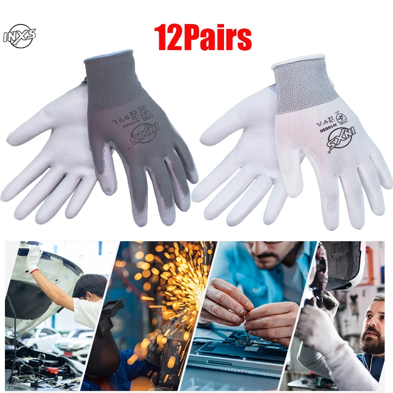 SAFETY-INXS 12 пар полиэстер покрытие из искусственной кожи дышащие и быстросохнущие рабочие перчатки Механика 13 калибр рабочие перчатки