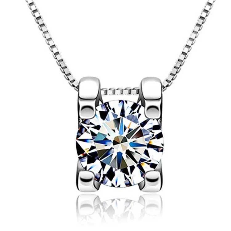 

925 Sterling Square Zircon Pendant Fashion Popular round Zirconium Necklace with One Heart And Accessories