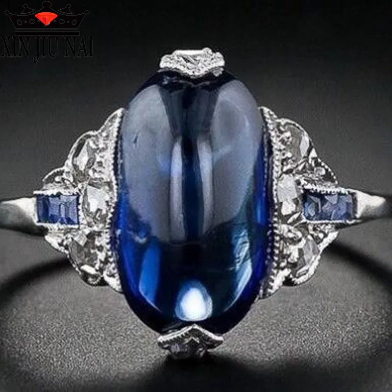 Европейские женские обручальные кольца с овальным голубым камнем для женщин