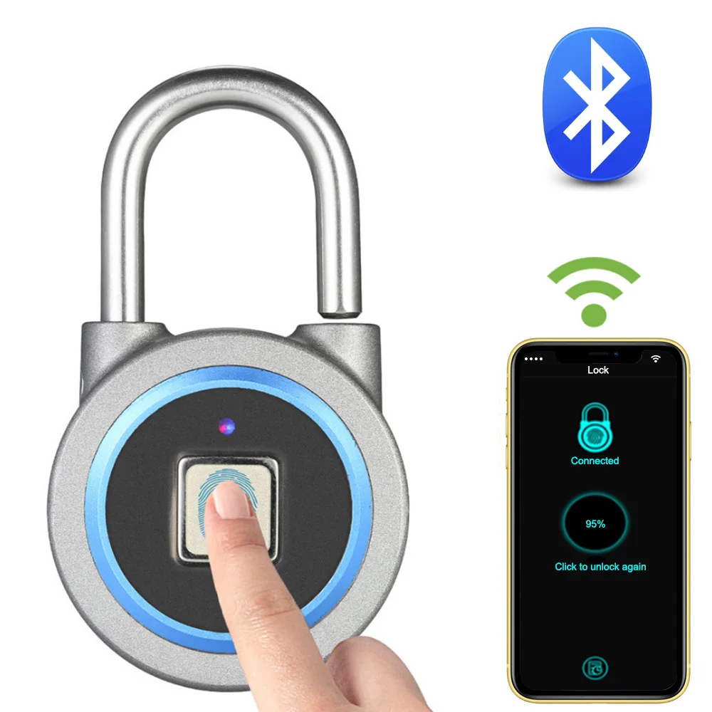 Портативный Bluetooth замок для двери с отпечатком пальца, умный USB замок без ключа, IP65 Водонепроницаемый чехол для багажа, телефон, приложение, замок управления