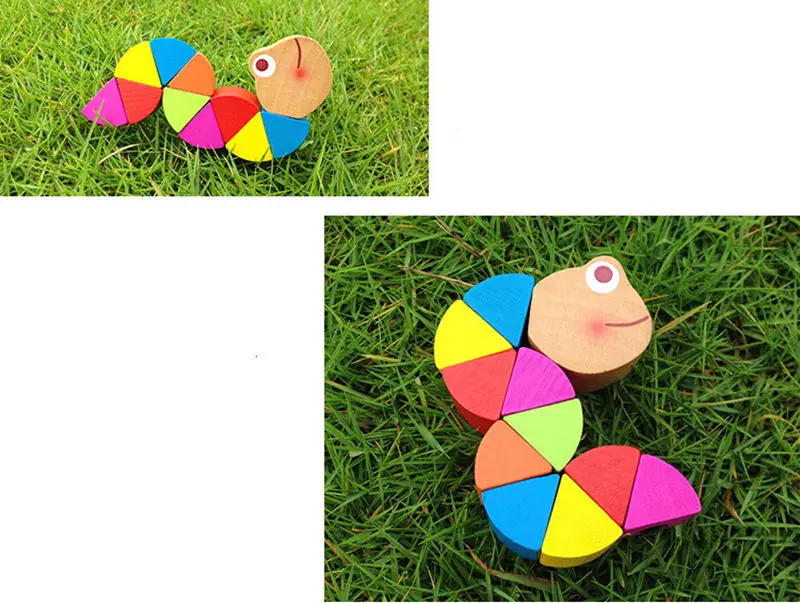 Colorful Baby Toddler Kids Twisted Wooden Caterpillars Worm Educational Toy