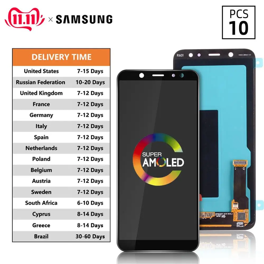 

10pcs/lot AMOLED Display For Samsung Galaxy A6 LCD Display Touch Screen For Samsung Galaxy A6 Display A6 2018 A600F A600FN A600A
