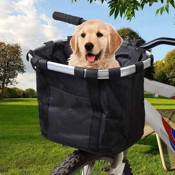 

HOT Bike Detachable Basket Bicycle Front Pet Carrier Front Bag Aluminum Alloy Frame Pet Basket TI99