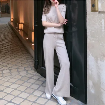 

Ladies Chic Cashmere Pants+Tops Long Sleeve Sweater Knitwear Wide Leg Pants 2pcs