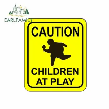

EARLFAMILY 13cm x 12.4cm for Funny Caution Children At Play Fat Kid Running Sign Car Stickers JDM Vinyl Air Conditioner Decal