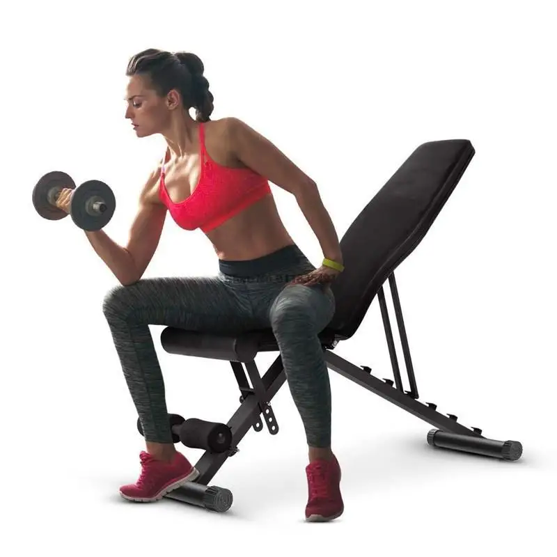 Body-Building Muscle Weight Training Machine Gym Fitness Foldable Dumbbell Bench Press Supine Board Sit-ups Rack With Pull Rope