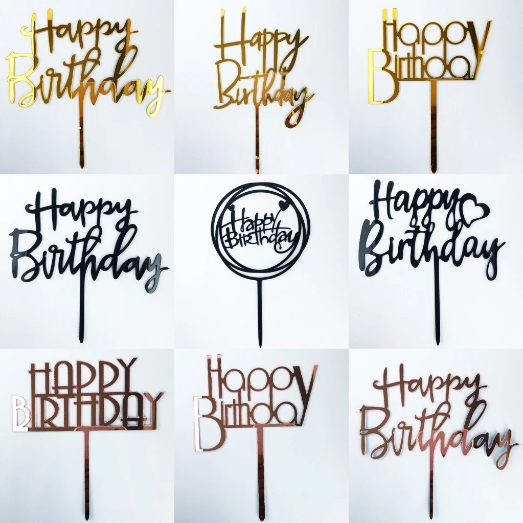 Cake Topper 10pcs Happy Birthday Acrylic Gold Mirror Cupcake Topper For Kids Birthday Party