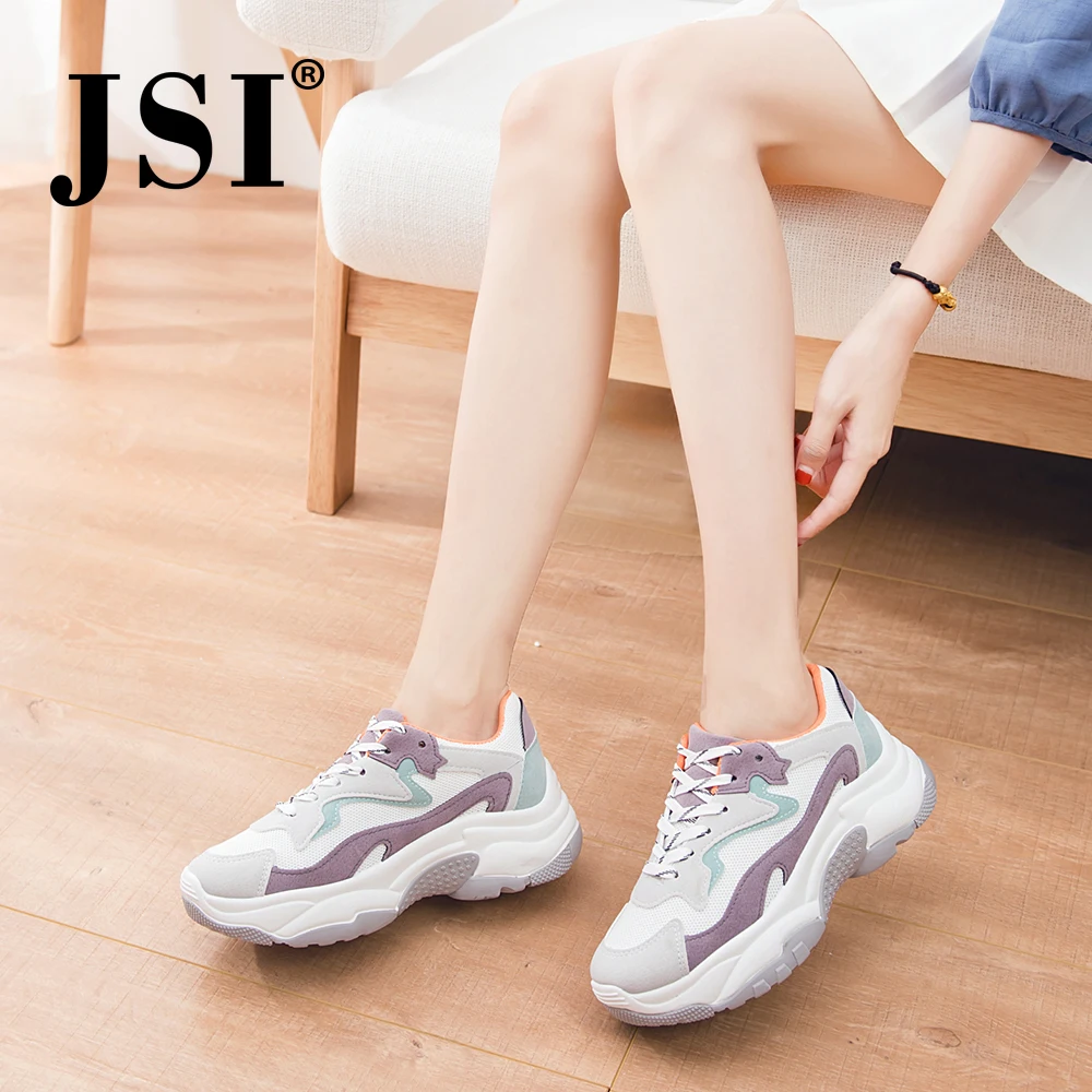

JSI Women Sneakers Mix Colors Lace-Up Air Mesh Spring Autumn Casual Flats Fashion Round Toe Chunky Platform Women Sneakers JX48