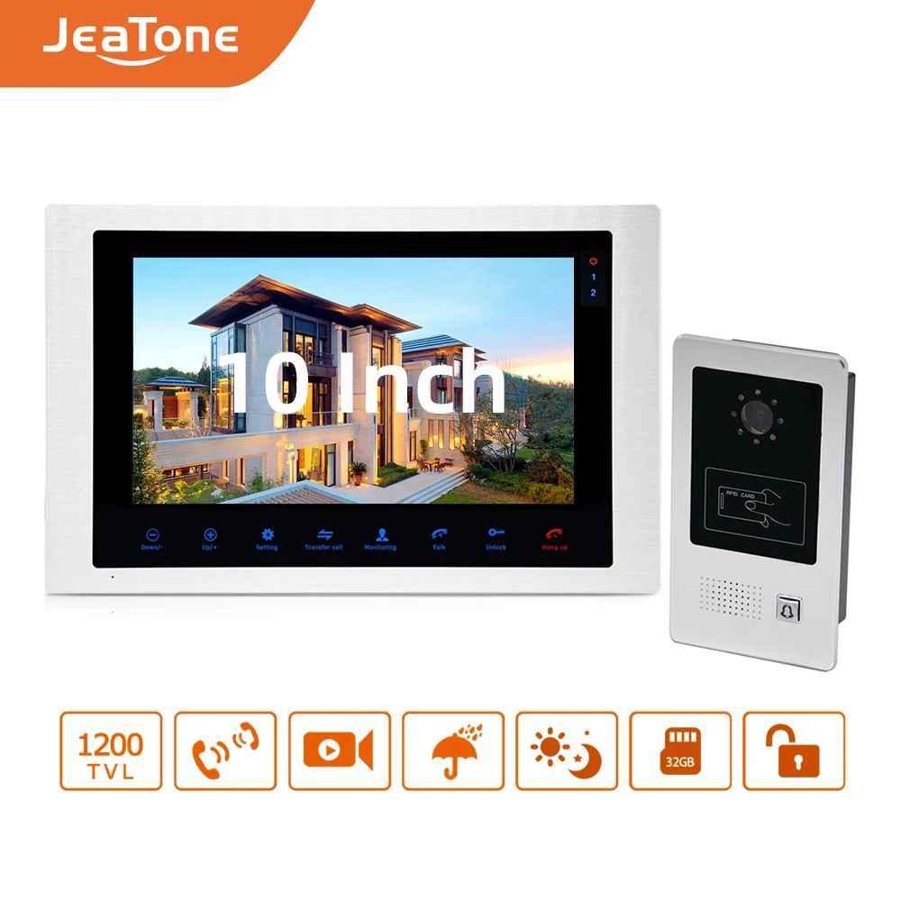 10 inchVideo Door Phone Home Video Intercom 4-Wired Doorbell Monitor Intercom Waterproof Wide View Angle Call Panel + RFID Card 10 inchVideo Door Phone Home Video Intercom 4-Wired Doorbell Monitor Intercom Waterproof Wide View Angle Call Panel + RFID Card