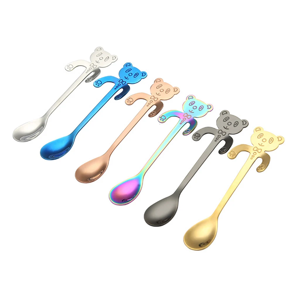 colorful Небольшой мини 304 Нержавеющая сталь панда Кофе ложка Strring ложка, чайная ложка Чай ложка десертная ложка с длинной ручкой посуда красочный - Цвет: colorful