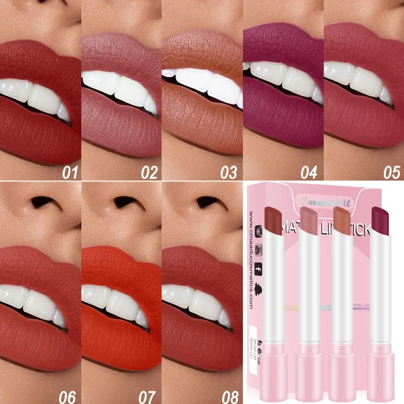 

CmaaDU 4 Colors Lipstick Set Long Lasting Waterproof No Fading Lip Makeup Matte Velvet Fog Surface Sexy Nude Lipstick TSLM1