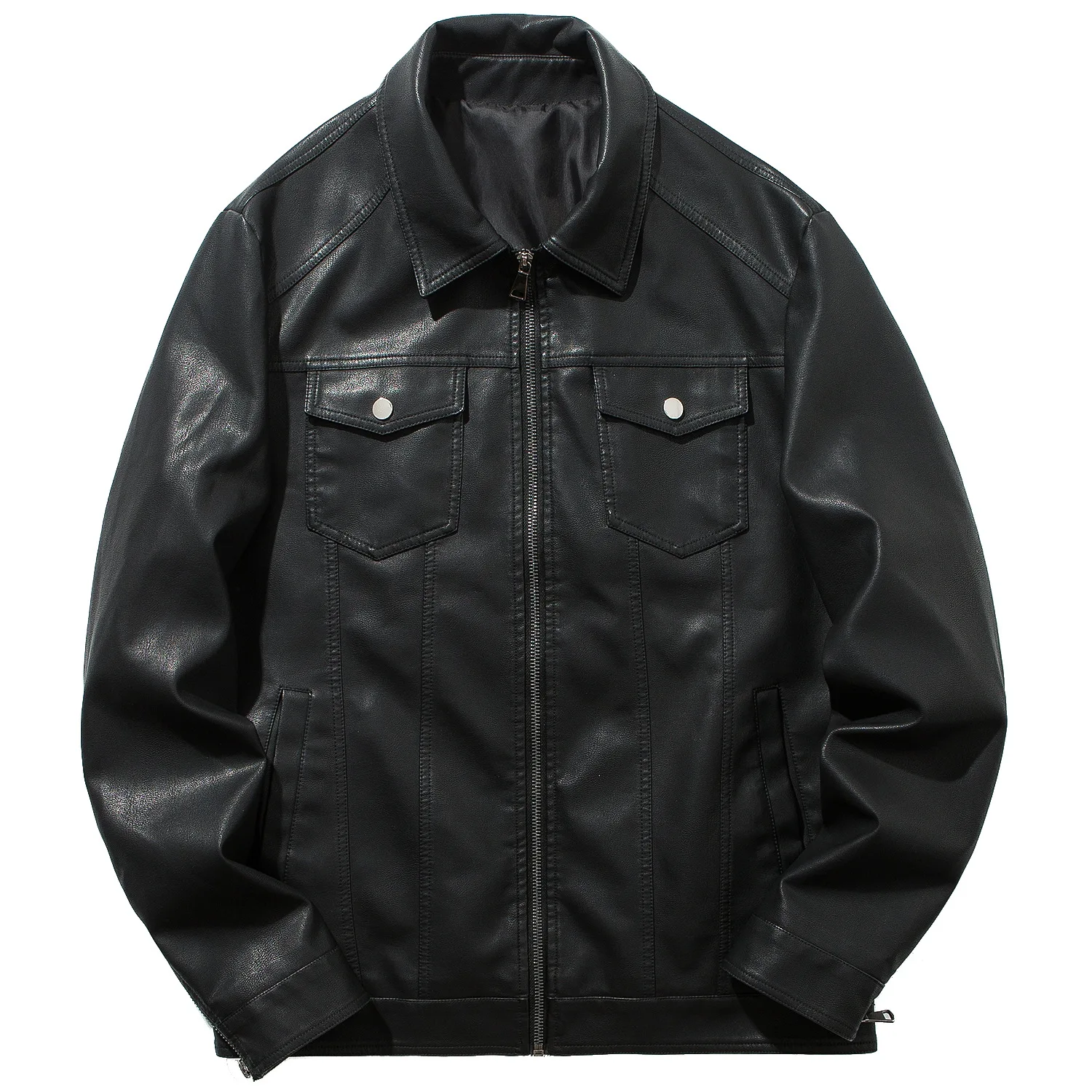 

New Style Spring And Autumn Jacket Multi-Pocket PU Leather Jacket Loose-Fit Stylish Plus-sized Men's Leather Coat