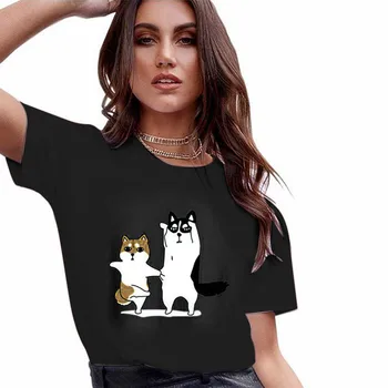 

Lady Casual T-shirt Tops Plus Size Animal Print Harajuku Streetwear Women Summer Short Sleeve O-Neck Tops Tees Camisetas Mujer