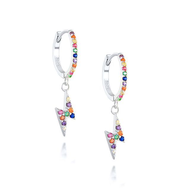 925 Sterling Silver Colored Crystal Hoop Earrings Collection Rainbow Zircon Mosaic Charm Circle Huggie Earrings Jewelry