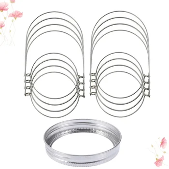 

24Pcs Mason Jar Handles Tinplate Wire Hanger Mason Jar Hangers Mason Jar Lifting Yoke with Mason Jar Lid Ring Silver