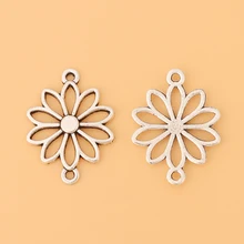 

50pcs/Lot Tibetan Silver Flower Connector Charms for Bracelet DIY Jewelry Making Findings Accessories
