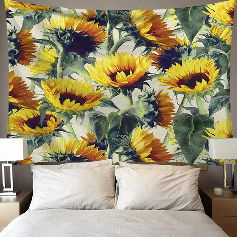 

Pastoral Sunflower Tapestry Textile Cloth Prints Sunflowers on Polyester Modern Wall Mural Bed Mat Dinner Table Decor