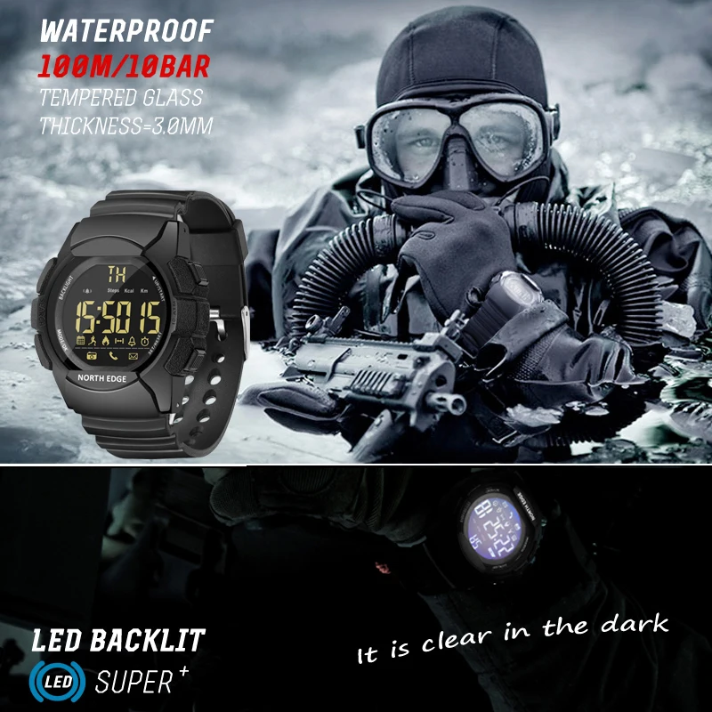 Meses de Tempo de Espera Resistente a Riscos de Vidro à Prova Inteligente para Ios North Edge Masculino Smartver Dwaterproof Água 100 m Bluetooth Relógio Android 33 - Image 5