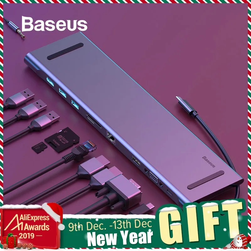 Skup Baseus HUB USB typu C do 3.0 USB HDMI RJ45 USB HUB do macbooka akcesoria pro USB Splitter Multi 11 portów typ C HUB USB C HUB