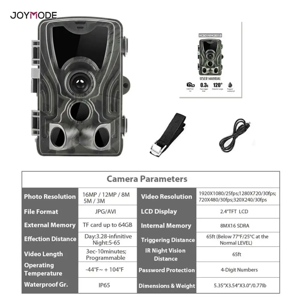 JOYMODE HC801A охотничья камера 16MP камера для слежения с ночным видением лесная Водонепроницаемая камера для дикой природы камера для съемки ловушек
