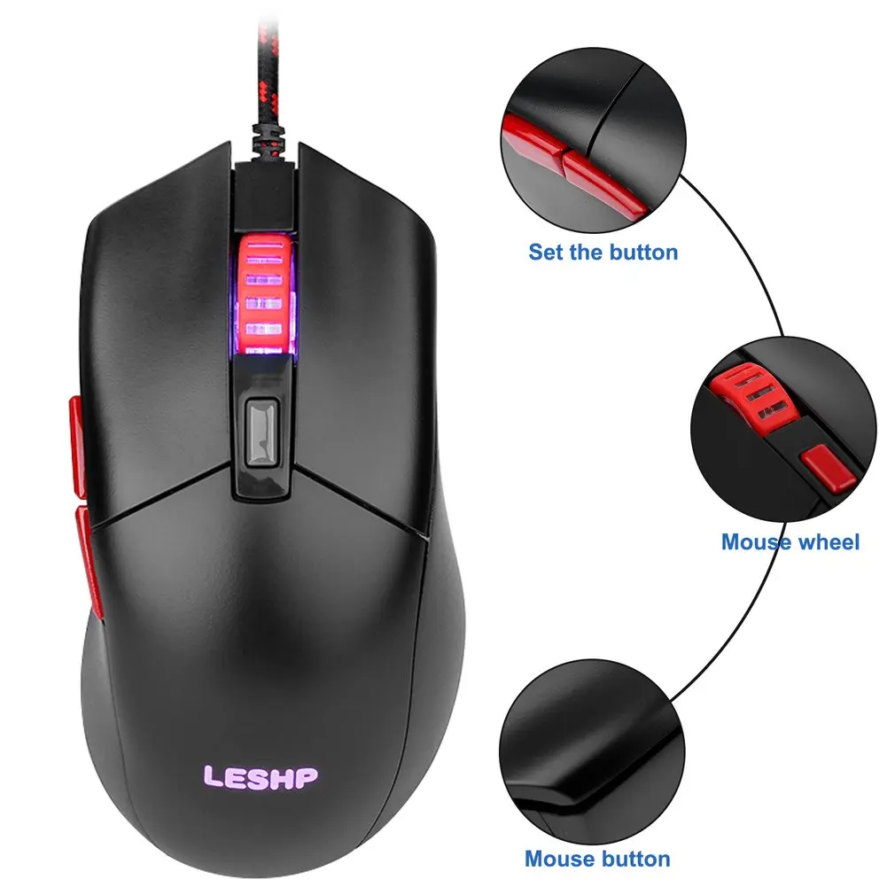 LESHP USB Проводная оптическая игровая мышь 3200 dpi регулируемая для Pro Gamer с 5 кнопками 7 цветов светодиодный фонарь