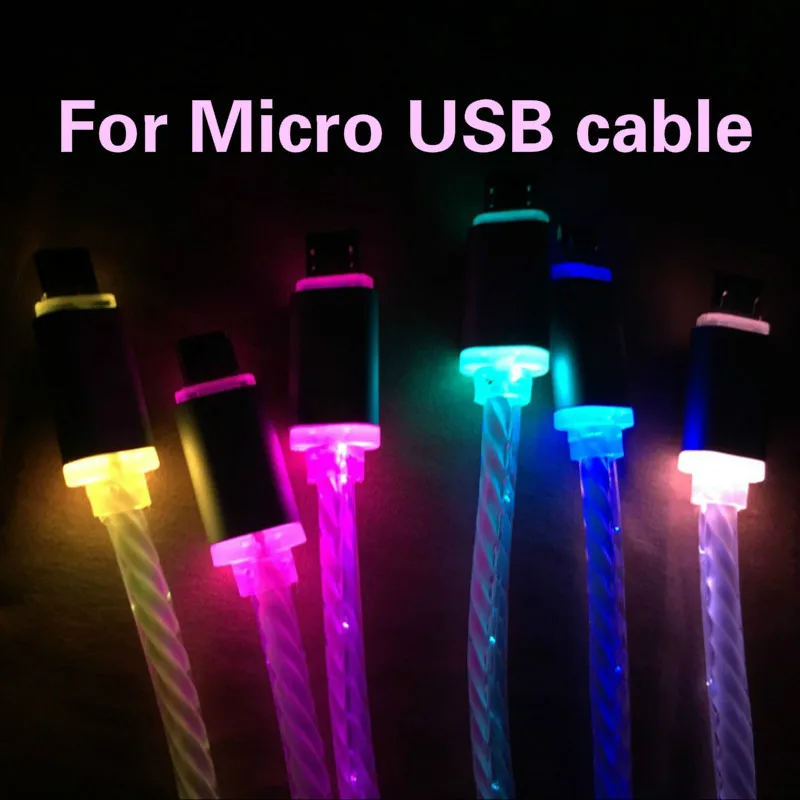 For Micro USB cable Светодиодный usb-кабель для зарядки и зарядки с подсветкой, кабель micro usb Micro USB/8 контактный кабель для зарядки для зарядка для айфона 5 X Xr 5s iPhone X samsung S4 S6 S7 xiaomi huawei зарядный провод - Цвет: For Micro USB cable