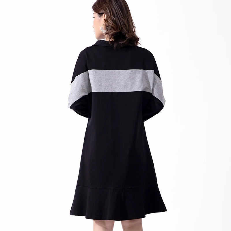 Black Long Sleeve Autumn Dresses For Women Plus Size XL 3XL 4XL 5XL 6XL 7XL A Line Front Zipper Casual Loose Korean Dress Spring