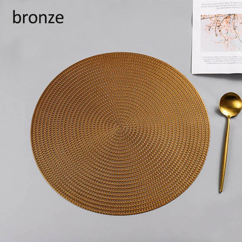 bronze Изоляционный коврик для стола, круглая форма, ПВХ, для столовой, декоративная чаша, подставка под столовые приборы, анти-обжигающая подставка для стейка, подставка под стаканчик - Цвет: bronze