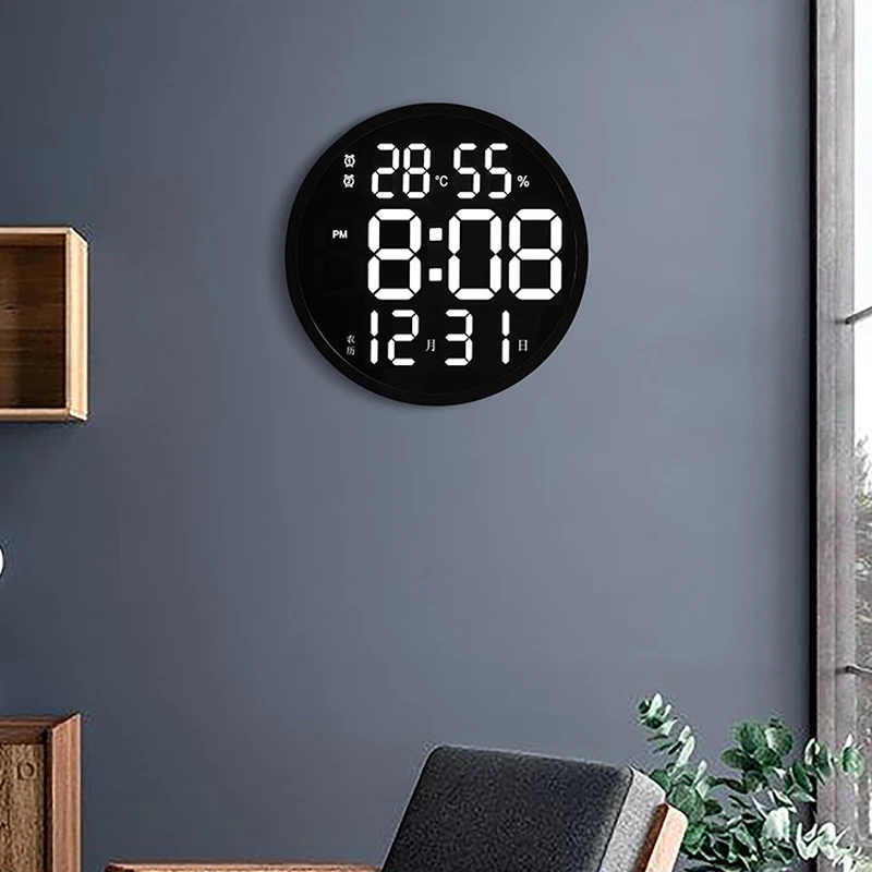 Reloj de pared digital RGB con pantalla grande, dígitos grandes, pequeño  reloj de pared LED silencioso para personas mayores, sala de estar