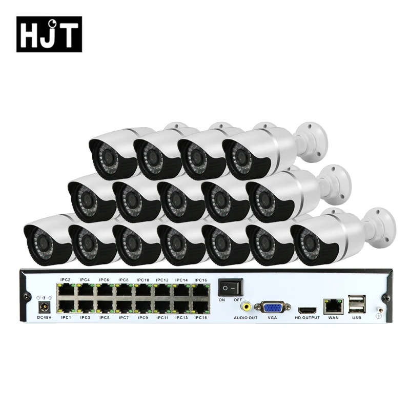 HJT 16CH сетевой видеорегистратор PoE Комплект IP Камера H.265 5MP на открытом воздухе безопасности камера с системой скрытого наблюдения ONVIF 2,1