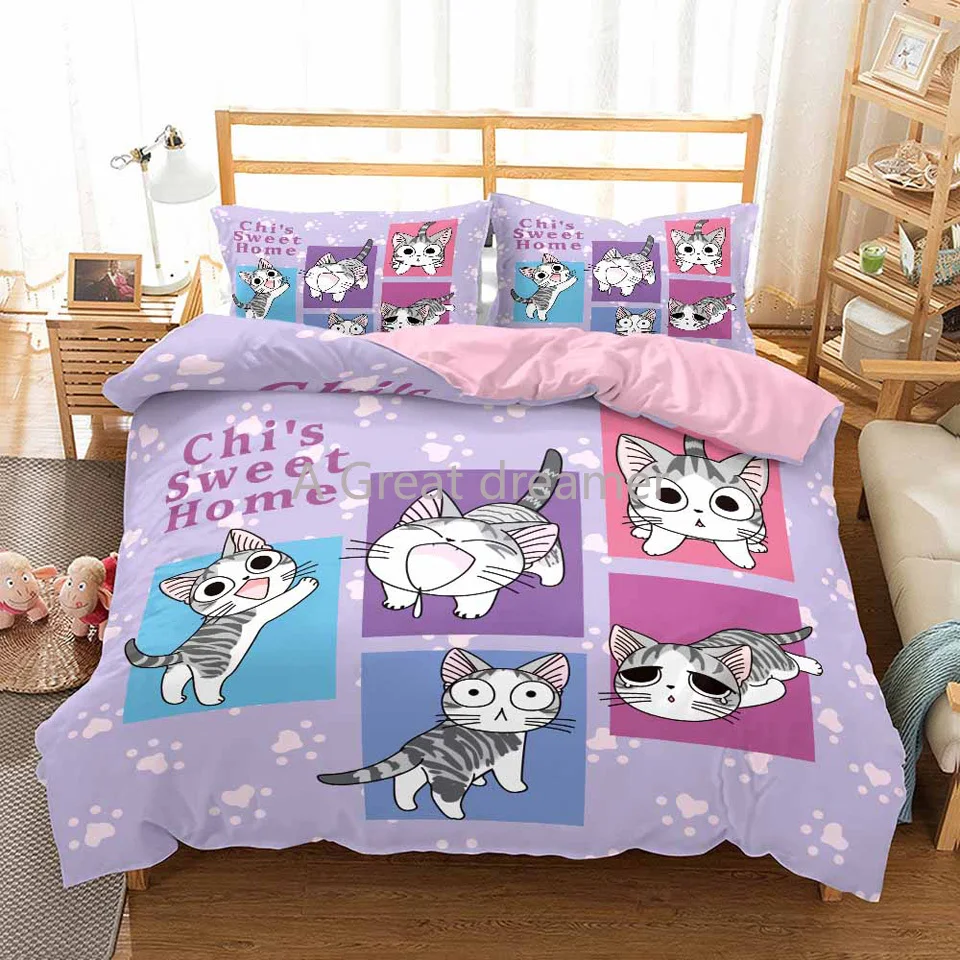 

3D Cartoon Bedding Set For Kids Children Girls Boy Design Anime Linen Bed Cover Set NO Bed Sheets Cute Cat Print Duvet Cover