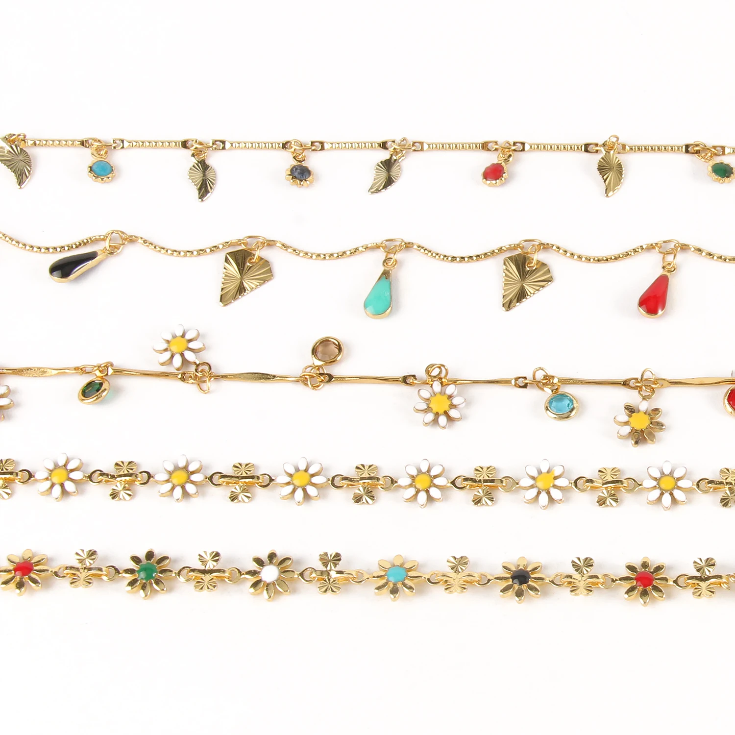 1M Stainless Steel Enamel Daisy Flower Chain Colorful Gold Chains for DIY Anklet Bracelet Necklaces Jewelry Making Supplies