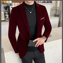 Manteau d'automne en velours pour hommes, veste de mariage, mode décontractée, Costume de scène pour hommes d'affaires