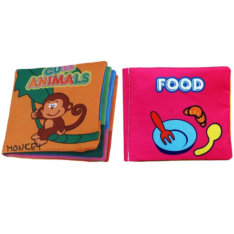

2 Pcs Baby Cloth Books: 1 Pcs Children Early Education Soft Cloth, Paper, Learning ,Food & 1 Pcs Fabric Baby Children Intelligen