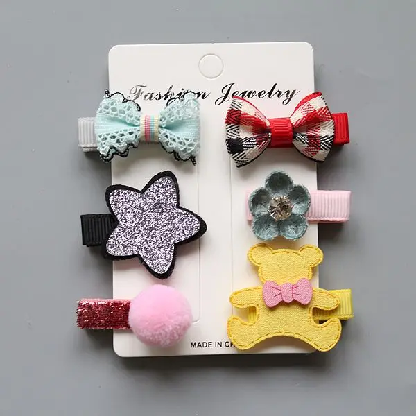 6pcs/card Baby Girls Bow Knot Hairpins Children Kids Cute Hairgrips Lovely Headwear Infants Barrettes Toddlers Hair Accessories - Цвет: 5