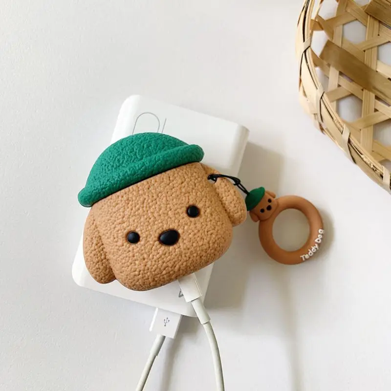 Cute Teddy Bear Protective Case Silicone Cover with Lanyard for Airpods 1/2 Kit for smart watch