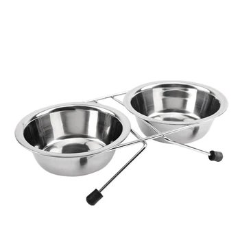 

Stainless Steel Double Bowl Dog Cat Feeder Elevated Stand Raised Dish Feeding Food Water Pet