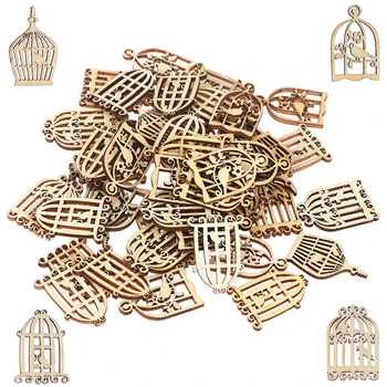 

50pcs Vintage Bird Cage Wood Laser Cut Out Natural Wood Pieces Children Handmade Scrapbooking DIY Party Wedding Decoration