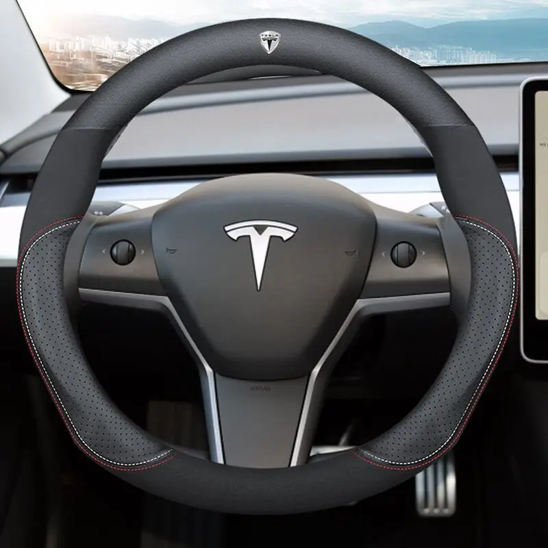 Чехол на руль автомобиля 38 см для Tesla Model 3 S X Y Кожаные чехлы с логотипом прочные
