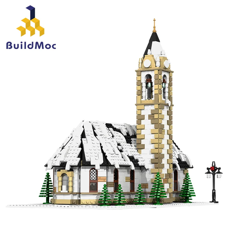 

new City Buildings Winter Village Church Moc City House Street View Cathedral Architecture Sets Building Blocks Toys Gifts