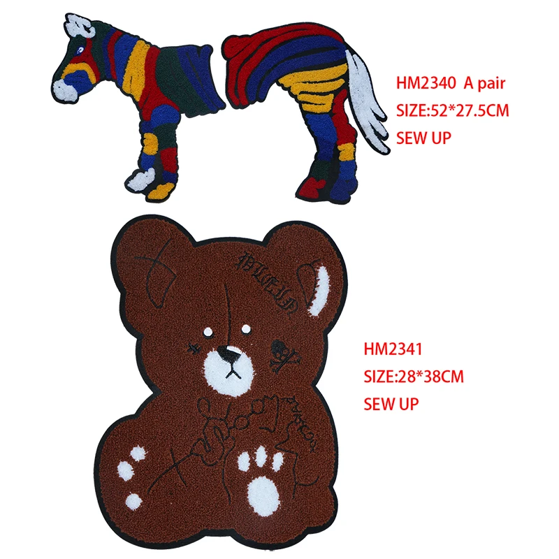 

Cartoon decoration big patch cute colorful horse, bear icon towel embroidered patch DIY iron badge backpack