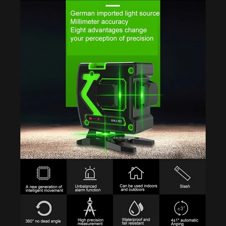 Большой сильный 3D 12 зеленых линий лазерный уровень толстые линии самонивелирующийся 360 горизонтальный и вертикальный крест супер мощный лазерный луч